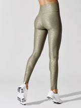 High Rise Full-length Legging in Leopard Takara Shine - Utility Green