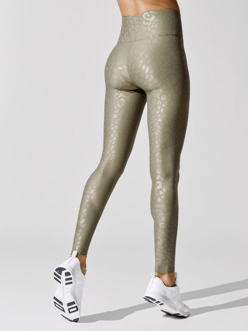 High Rise Full-length Legging in Leopard Takara Shine - Utility Green