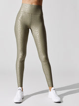 High Rise Full-length Legging in Leopard Takara Shine - Utility Green