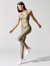 High Rise Full-length Legging in Leopard Takara Shine - Utility Green