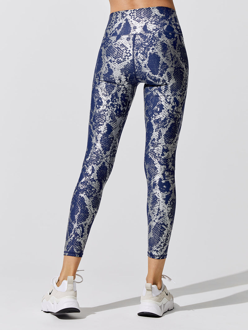 Metallic Snake High Rise Legging - Navy/Silver