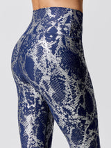 Metallic Snake High Rise Legging - Navy/Silver