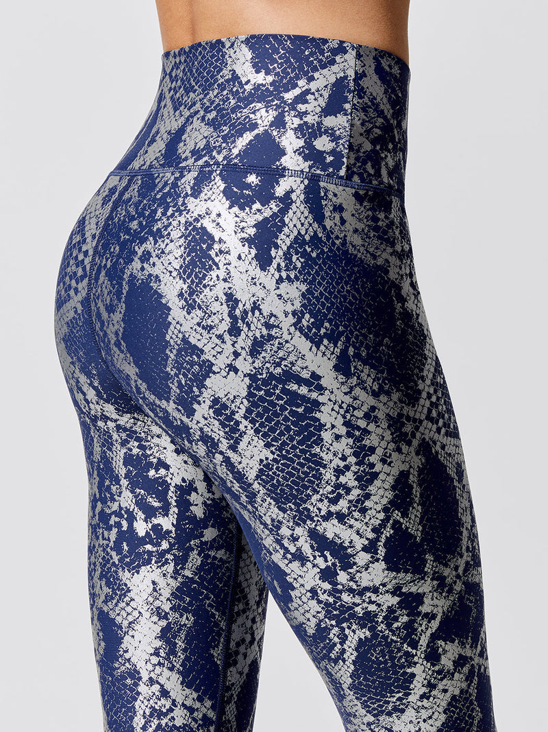 Metallic Snake High Rise Legging - Navy/Silver