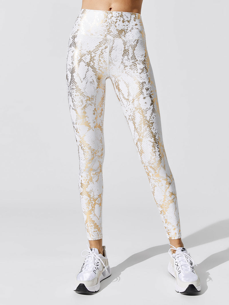 Metallic Snake High Rise Legging - Cream-Gold