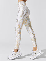 Metallic Snake High Rise Legging - Cream-Gold