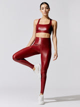 High Rise Full-length Legging in Crocodile Takara Shine - Ruby Red
