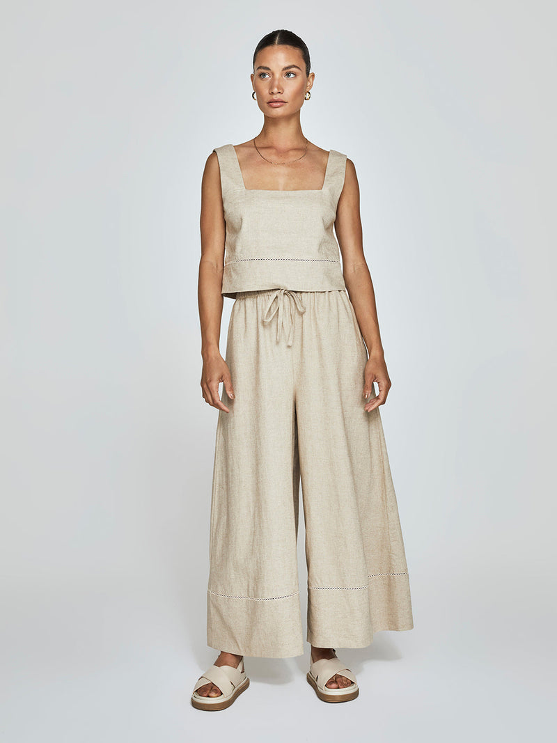 Linen Wide Leg Pant - Tan