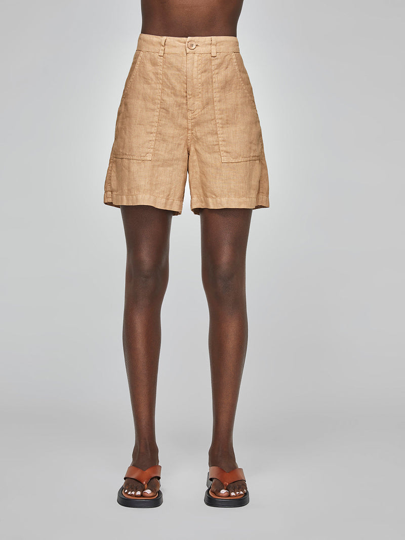 Linen High Waisted Short - Italian Clay
