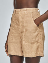 Linen High Waisted Short - Italian Clay
