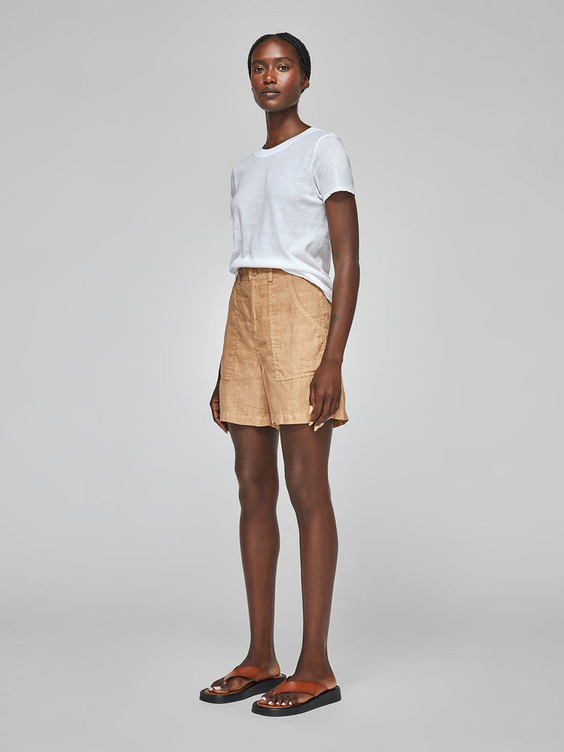 Linen High Waisted Short - Italian Clay