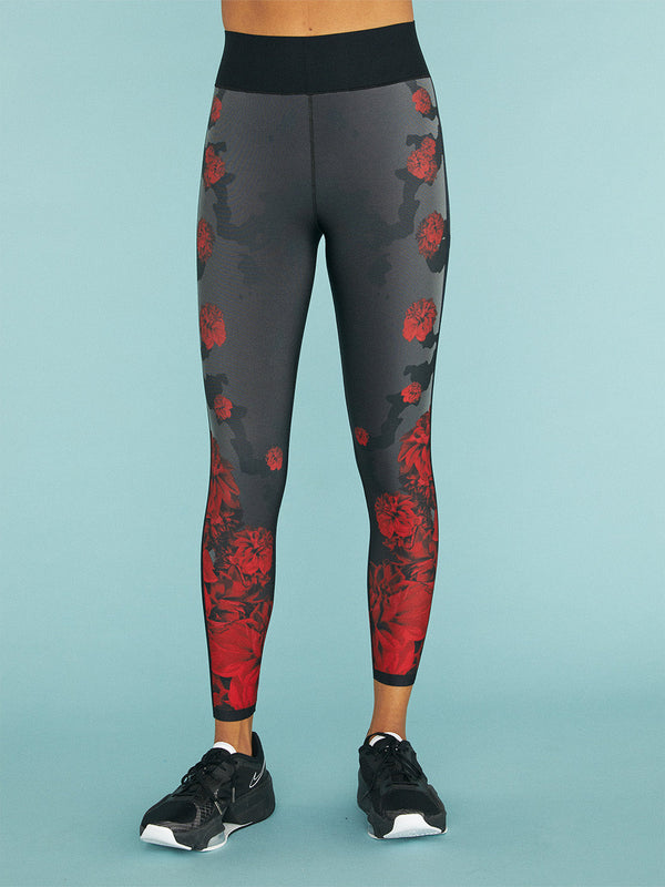 Moody Dahlia Side Print Ultra High Legging - Nero/Nero Velvet